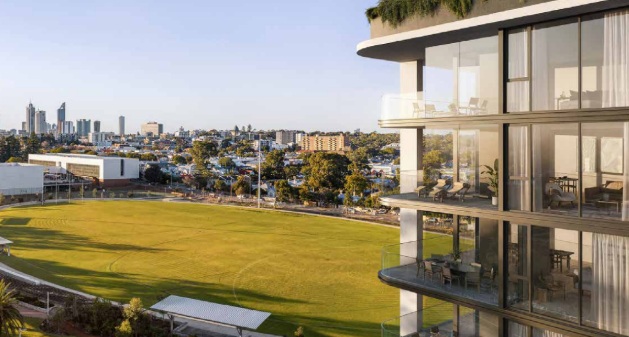 The south tower faces the rejuvenated oval and the city skyline.