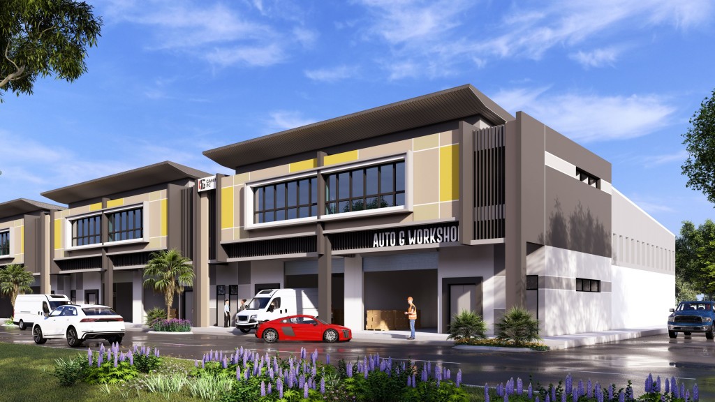 A rendering of the two-storey terrace factories in GTP.